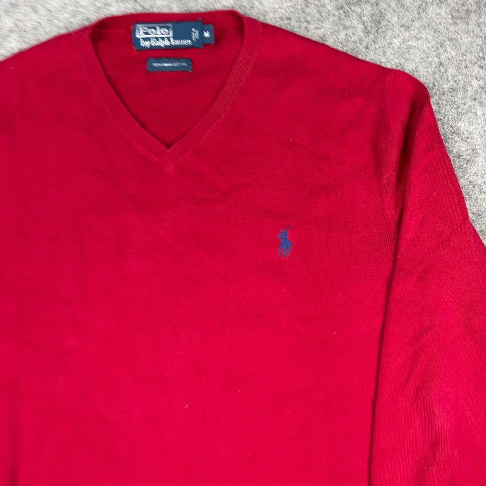 Polo Ralph Lauren V-Neck Sweater Mens Medium Red Pima Cotton Old Money Golf